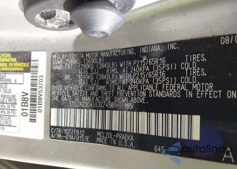 2005 Toyota Sienna Le z USA, uszkodzony, nr VIN 5TDZA23C45S377456